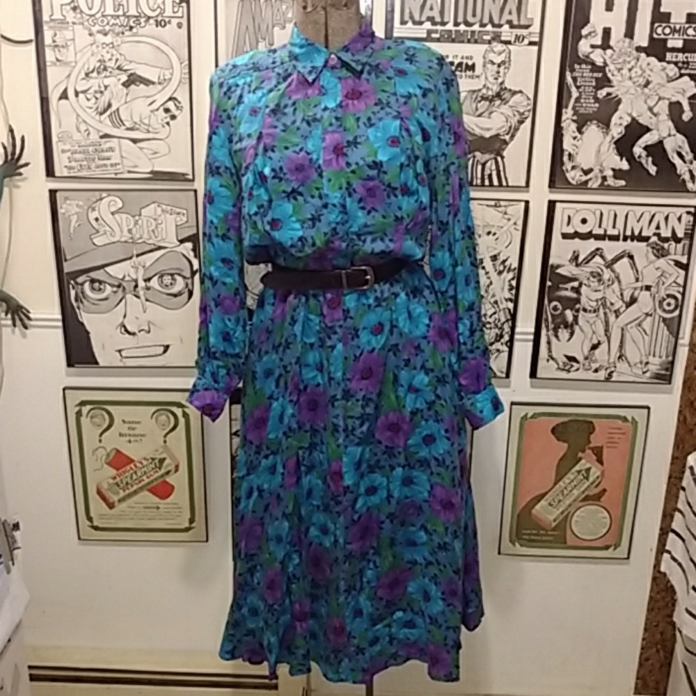 Vintage 80s does 50s Spring Flowers Dress